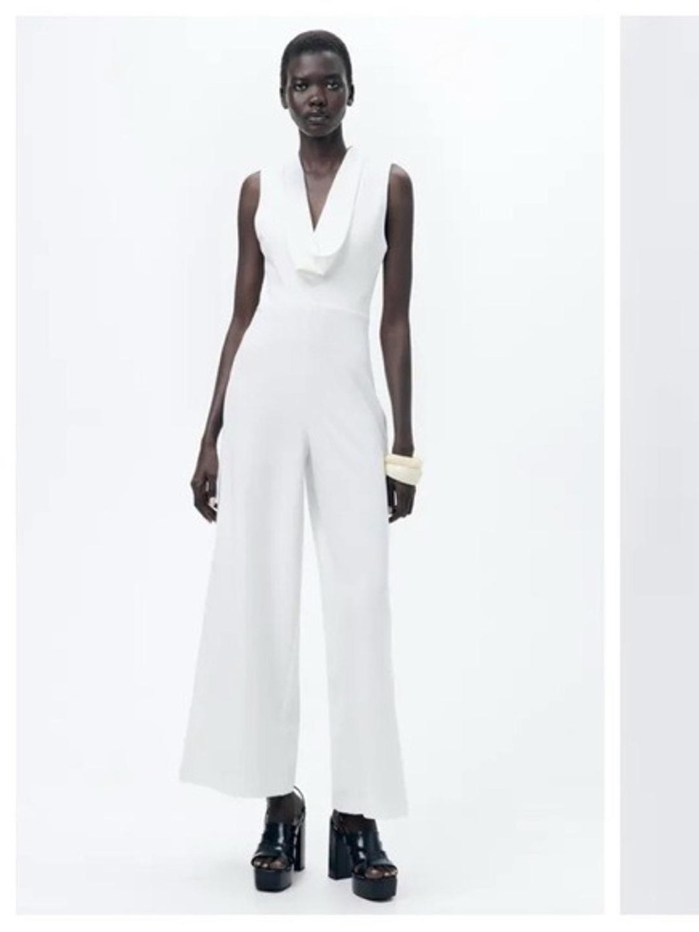 Zara White Sleeveless Cowl-Neck Wide-Leg Jumpsuit - Picture 7 of 14